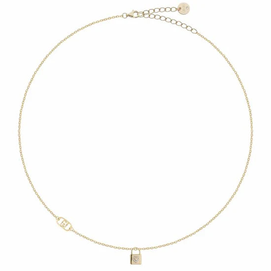 Collana Donna Liu Jo Argento 925 Dorato Lucchetto Zirconi Bianchi