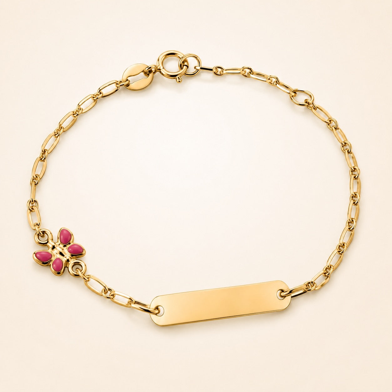 Bracciale baby con targa con soggetto farfalla smaltata