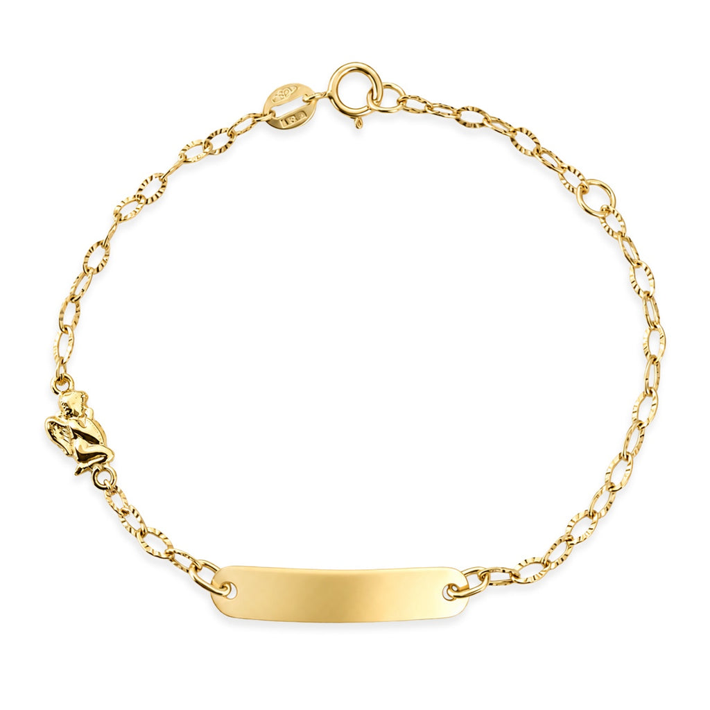 Bracciale con targa con soggetto angioletto e maglie zigrinate
