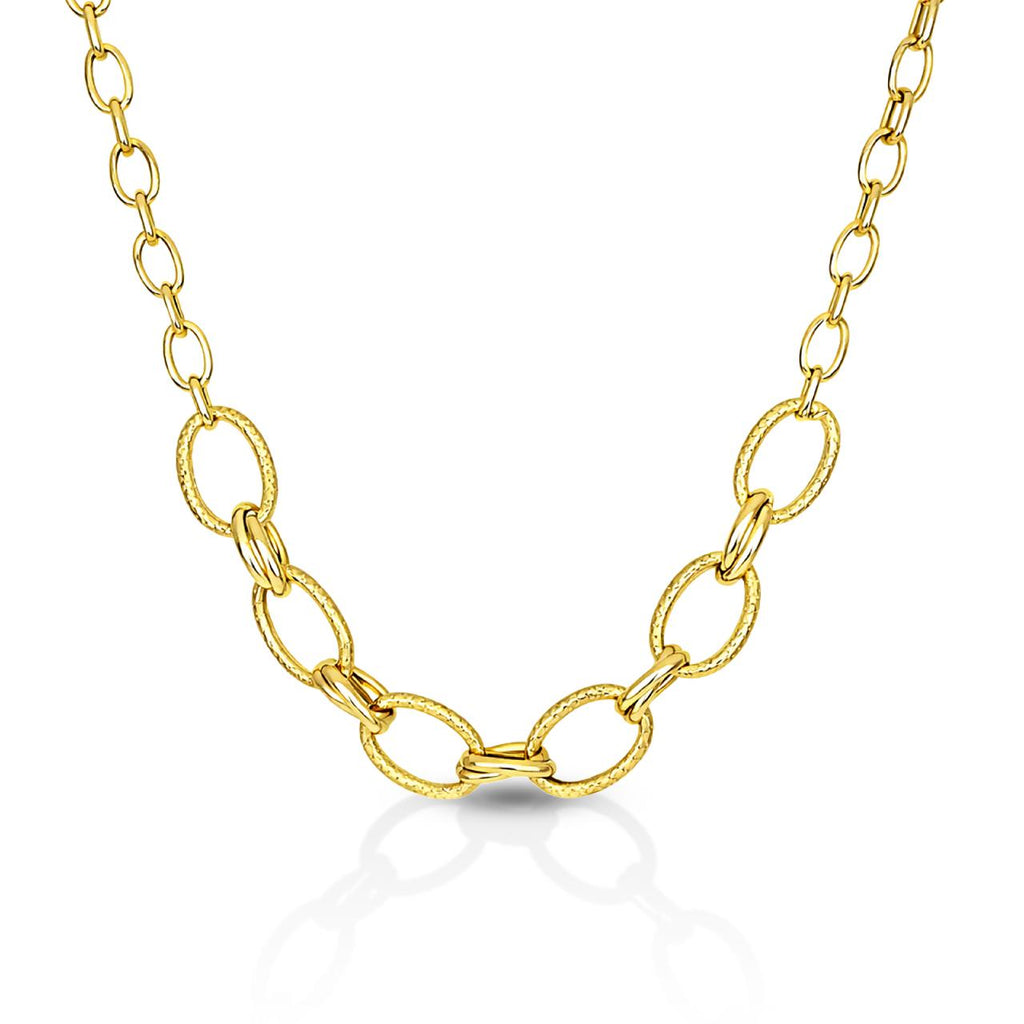 Collana con maglie ovali grandi, ad anelli alternati con finitura lucida e martellata
