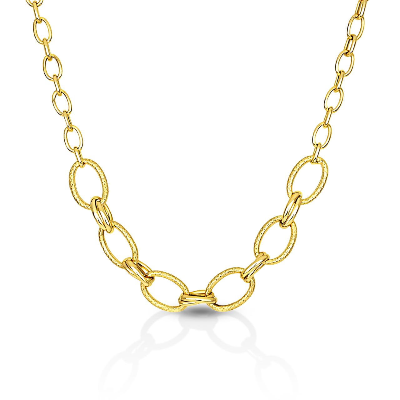 Collana con maglie ovali grandi, ad anelli alternati con finitura lucida e martellata