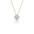 Collana Magic con zircone acquamarina centrale e contorno di micro-zirconi bianchi