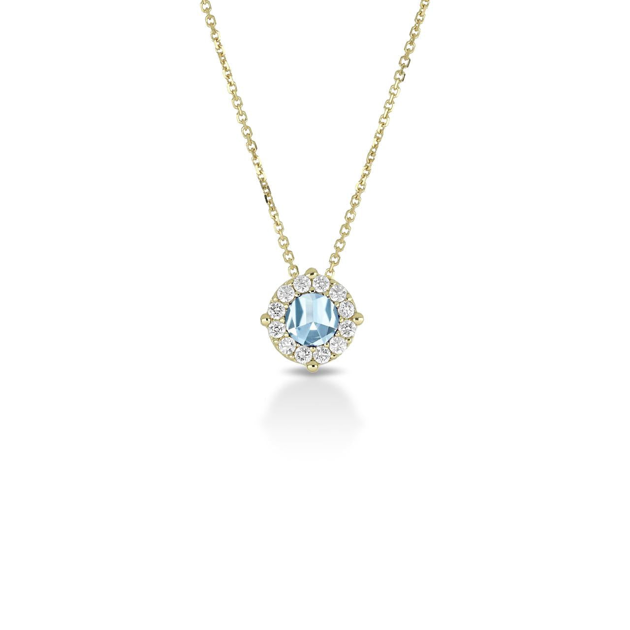 Collana Magic con zircone acquamarina centrale e contorno di micro-zirconi bianchi