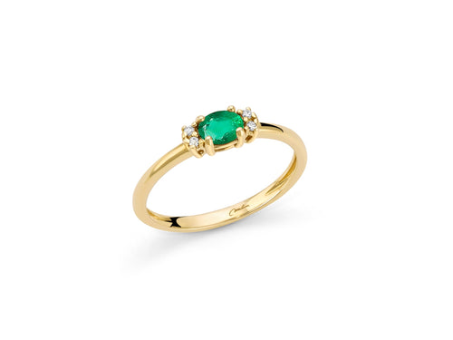 Anello con smeraldo ovale e diamanti in oro giallo 375