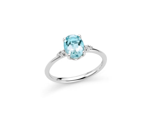 Anello con Gemma del Cielo ovale e diamanti in oro bianco 375