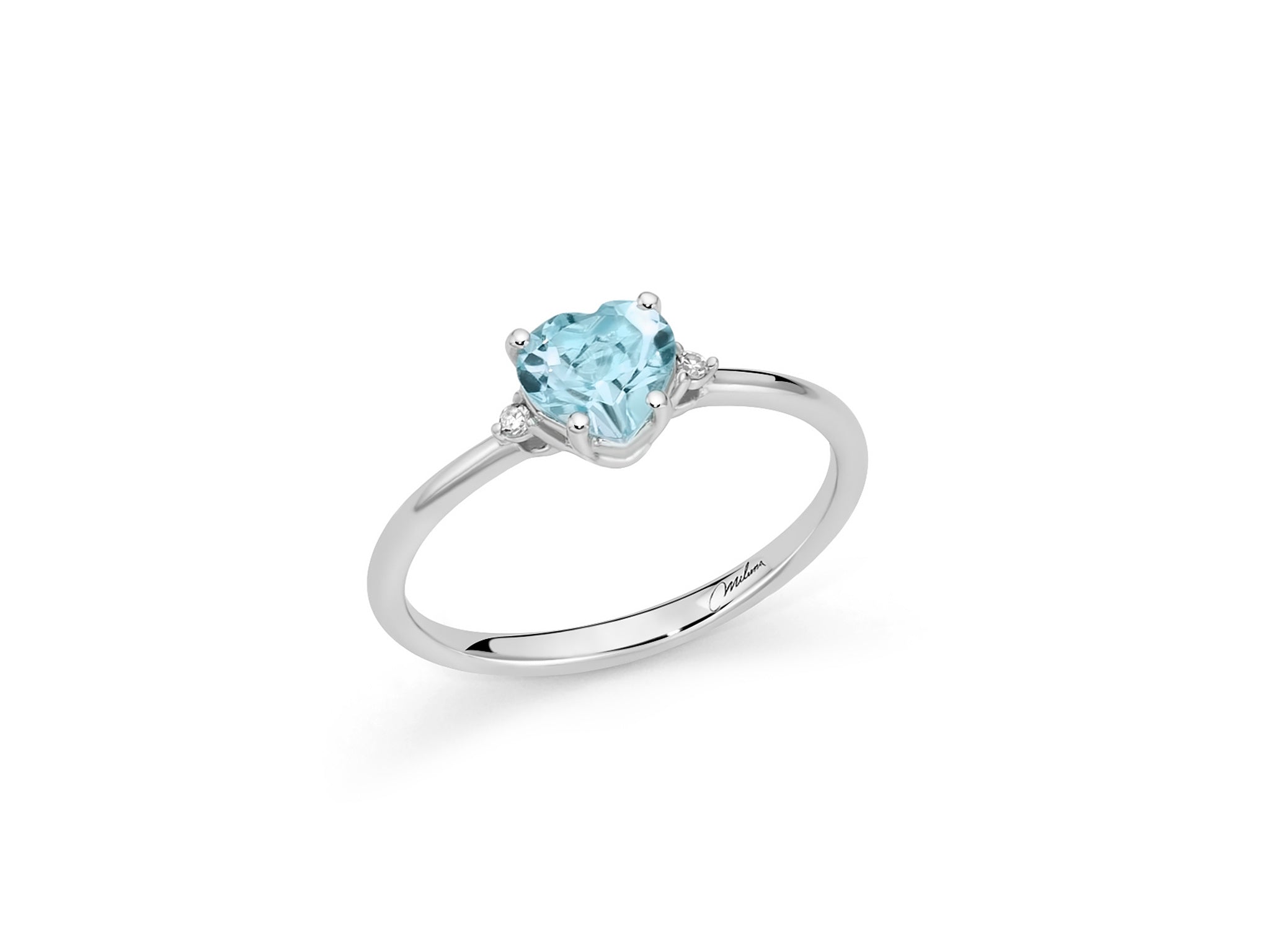 Anello con Gemma del Cielo a cuore e diamanti in oro bianco 375