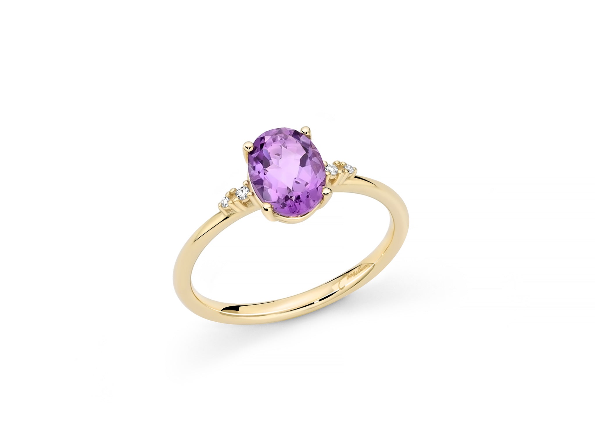 Anello con ametiste ovale e diamanti in oro bianco 375