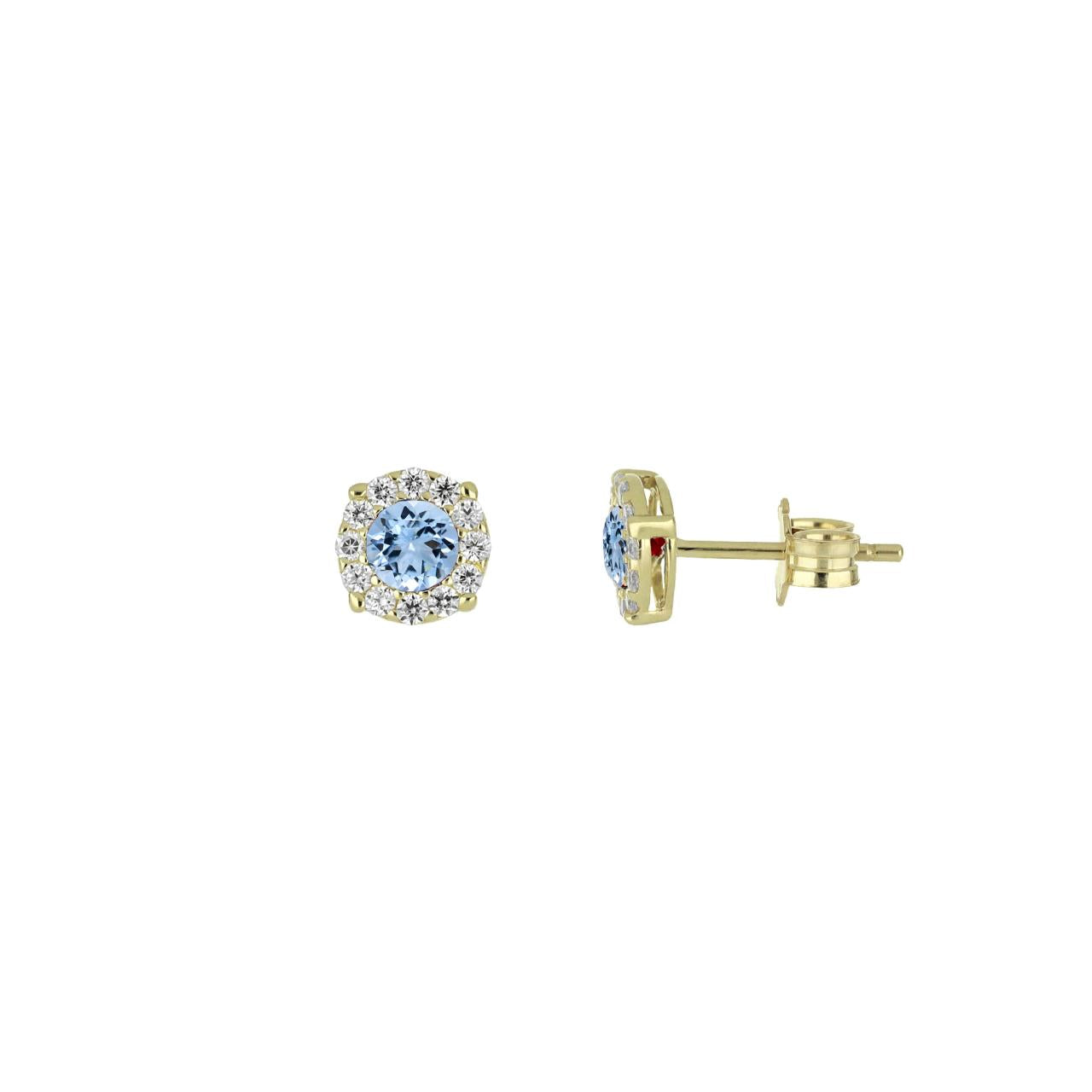 Orecchini Magic con zirconi acquamarina centrali e contorno di micro-zirconi bianchi