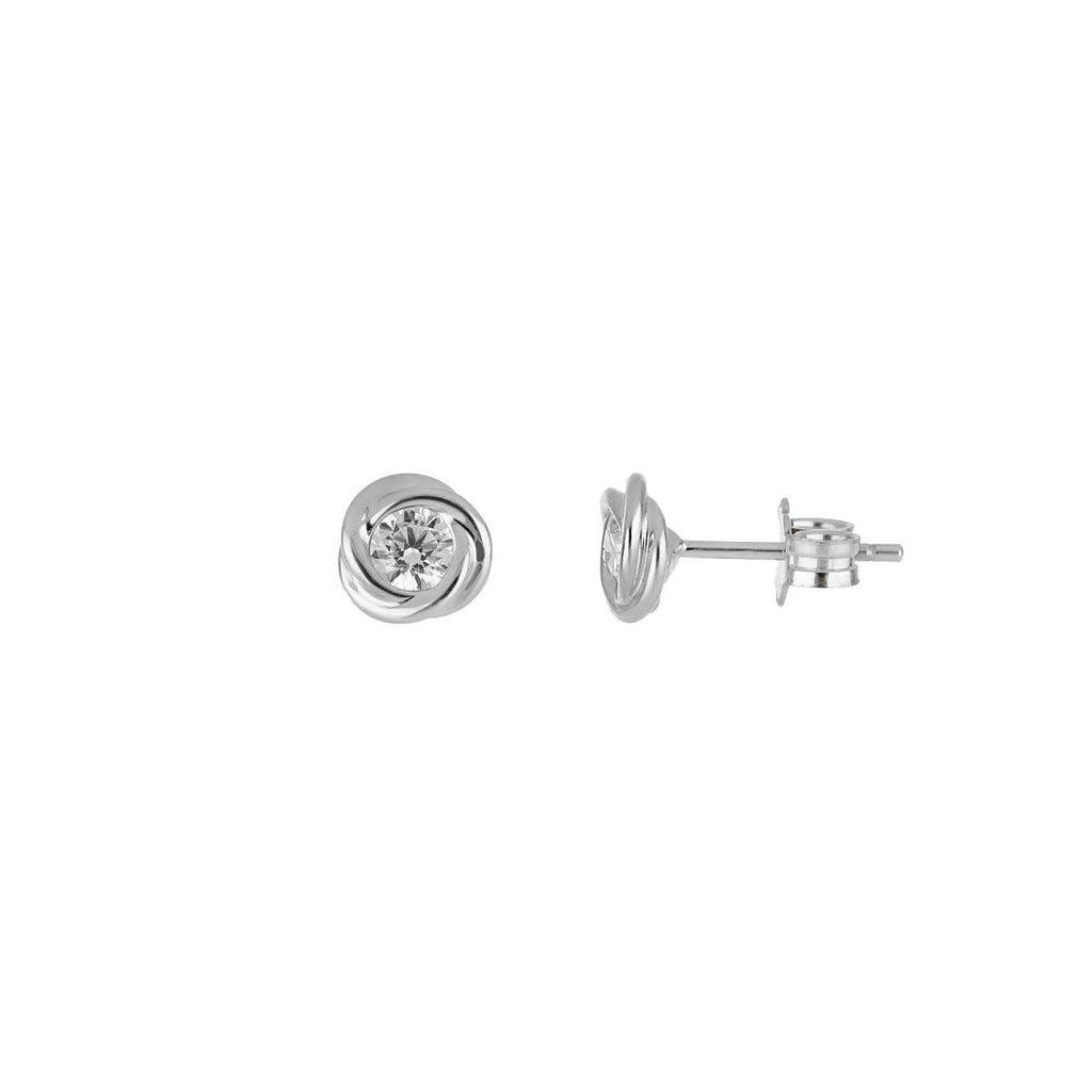 Orecchini punto luce con zircone bianco centrale avvolto da intrecci d`oro