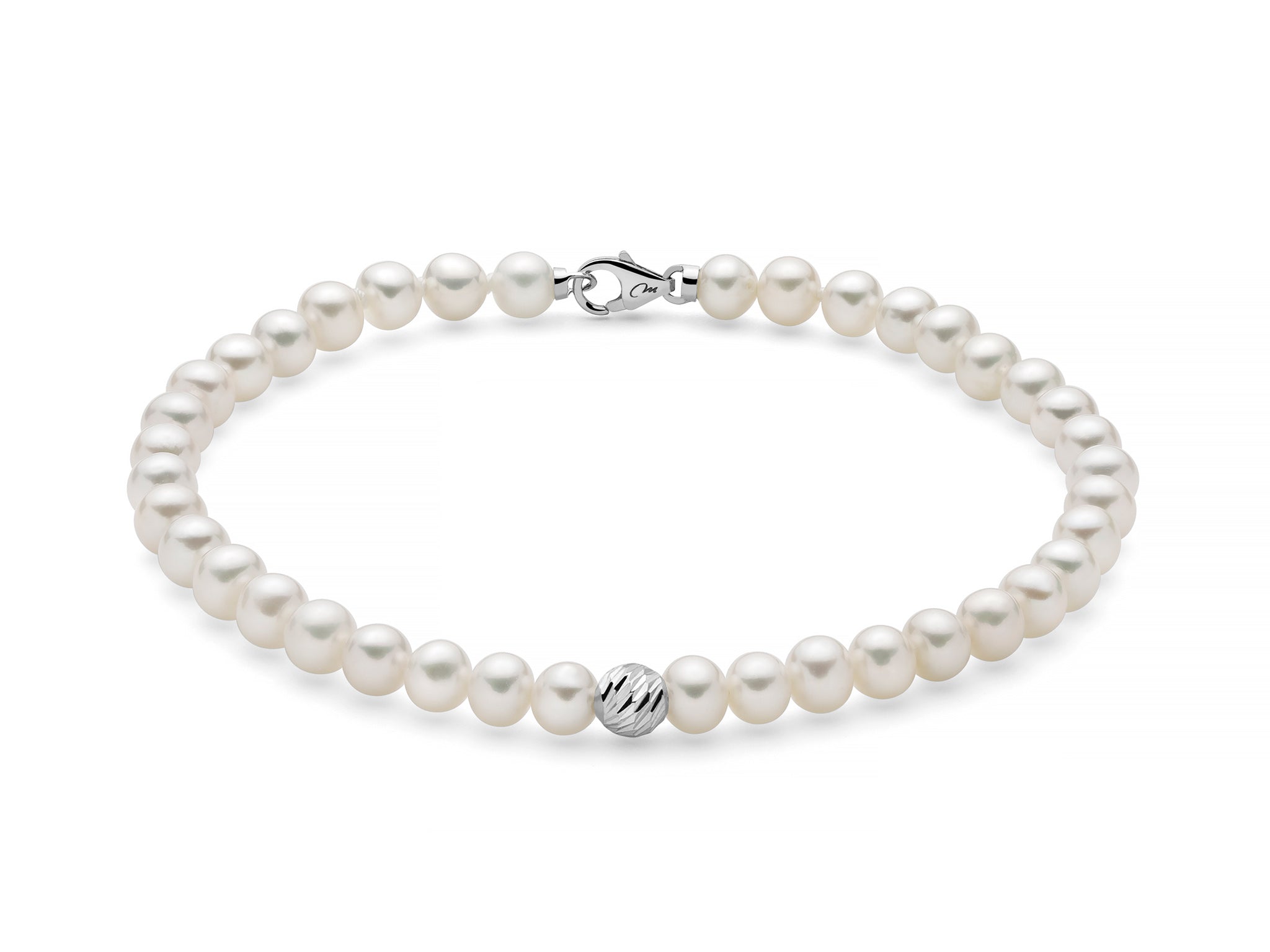 Bracciale di perle Oriente con centrale in oro bianco 375