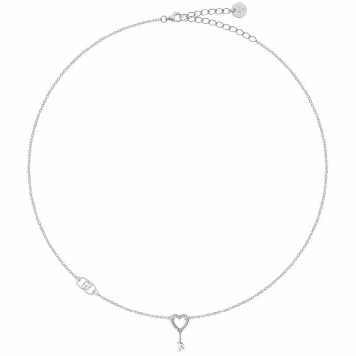 Collana Donna Liu Jo Argento 925 Pendente Chiave Cuore Zirconi Bianchi
