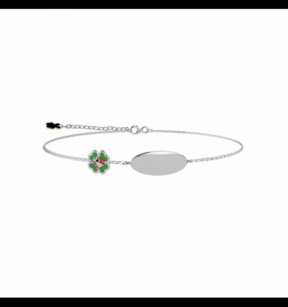 Bracciale Targhetta Quadrifoglio Verde e Argento