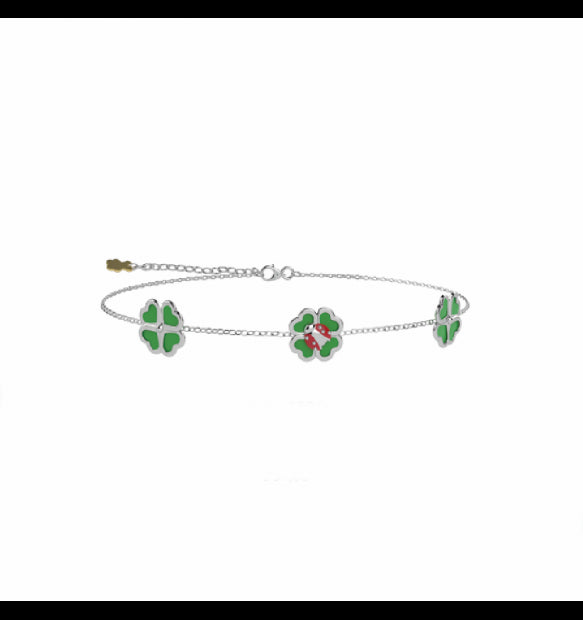 Bracciale Quadrifogli Coccinella a 3 - Verde e Argento