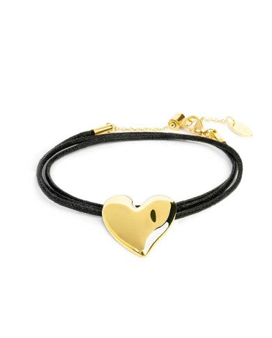 Bracciale triplo filo con cordino cerato con cuore irregolare