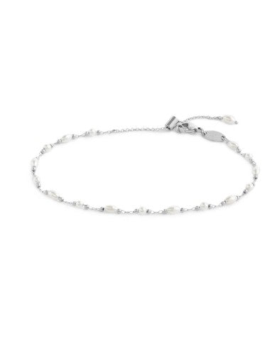 Cavigliera catena con perle ovali e a sfera