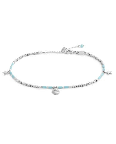 Cavigliera con ematite cubica alternata a perline conchiglia e stelle marine pendenti