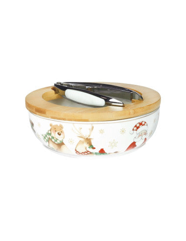 Porcelain nut bowl with nutcracker and bamboo stand (8029722847955) (Pre-order Product)