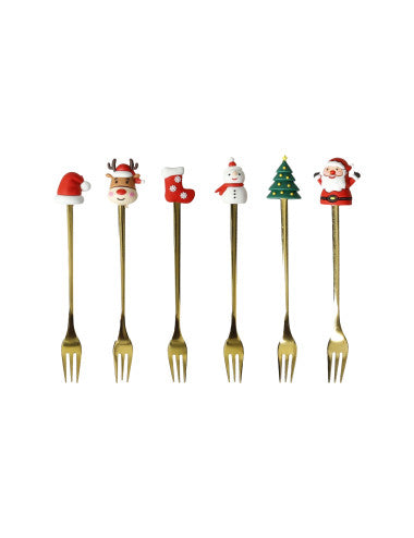 Gold-fork-Christmas-themes-assorted-set-6-pcs-stainless-steel-silicone-8029722899114 (Pre-Order Product)