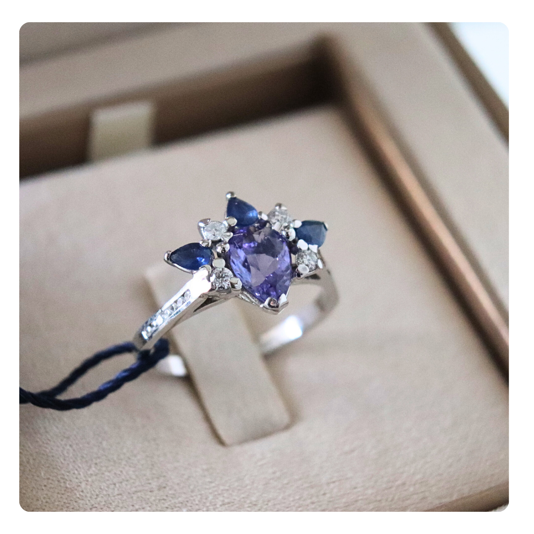 18kt Gold Ring with Tourmaline, Sapphires, and Diamond | Giovanni Pace Jewels 