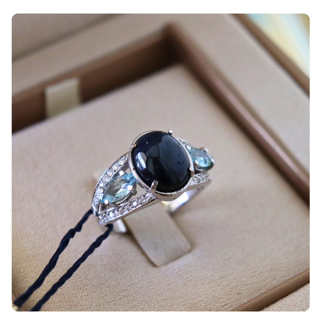 Anello in Oro Bianco 18kt con Zaffiro, Acquamarina e Diamante | Giovanni Pace Jewels