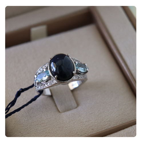 18kt White Gold Ring with Sapphire, Aquamarine, and Diamond | Giovanni Pace Jewels 