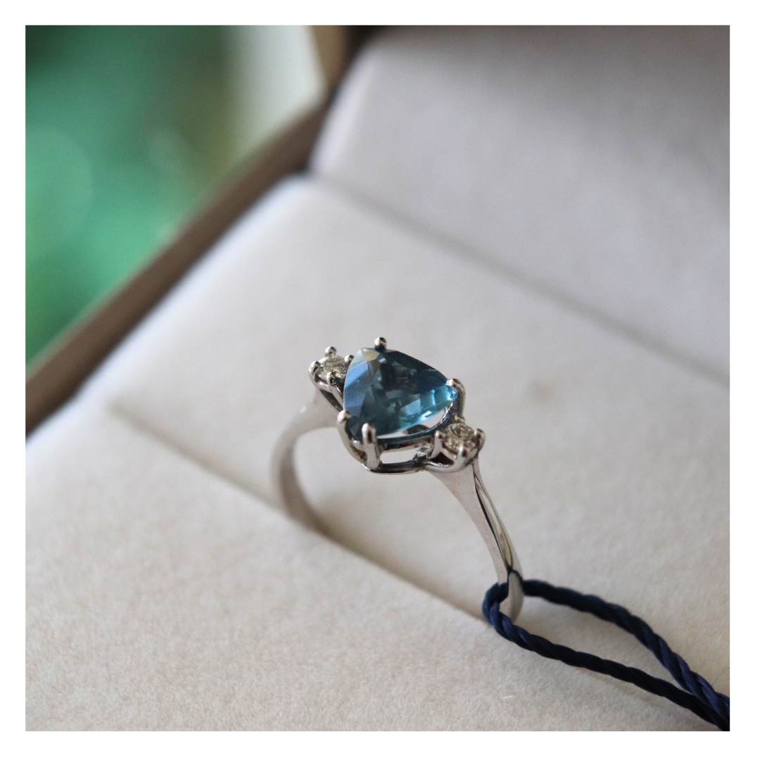 18kt Gold Ring with Aquamarine and Diamond | Giovanni Pace Jewels