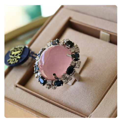 18kt Gold Ring with Rose Quartz, Diamond, and Sapphire | Giovanni Pace Jewels 