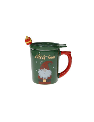 Mug with Green Lid, New Bone China, and Gift Spoon, Gold, Stainless Steel, Silicone, 8029722899459 (Pre-Order Product)