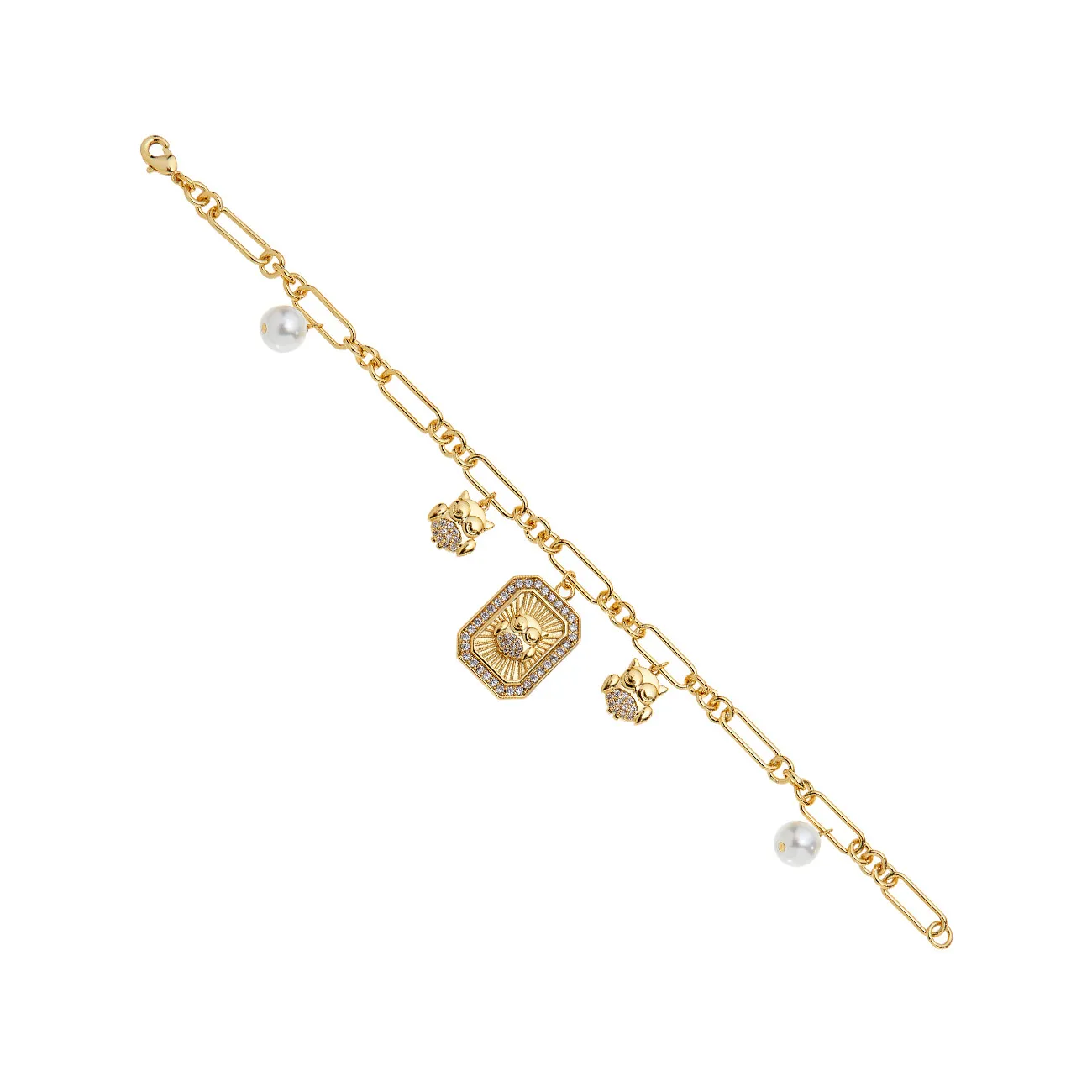 500882B - Bracciale dorato con cubic zirconia e perle