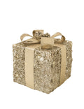 PACCHI DONO CHAMPAGNE 3 PZ CON LED RATTAN/METAL