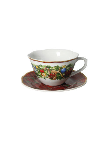 Christmas breakfast cup and saucer, tartan, porcelain, 8029722899053 (Pre-Order Product)