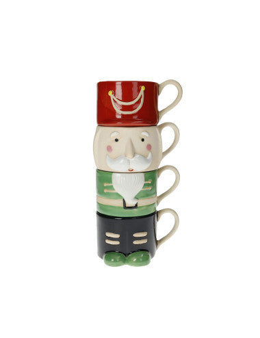 Stackable Nutcracker Mugs, Red Hat, 4-Piece, Stoneware, 8029722898995 (Pre-Order Product)